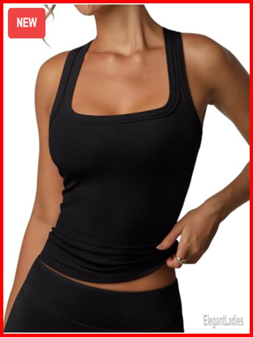 REORIA Built in Bra Tank Top Ribbed Racerback Square Neck Sleeveless Summer Top
